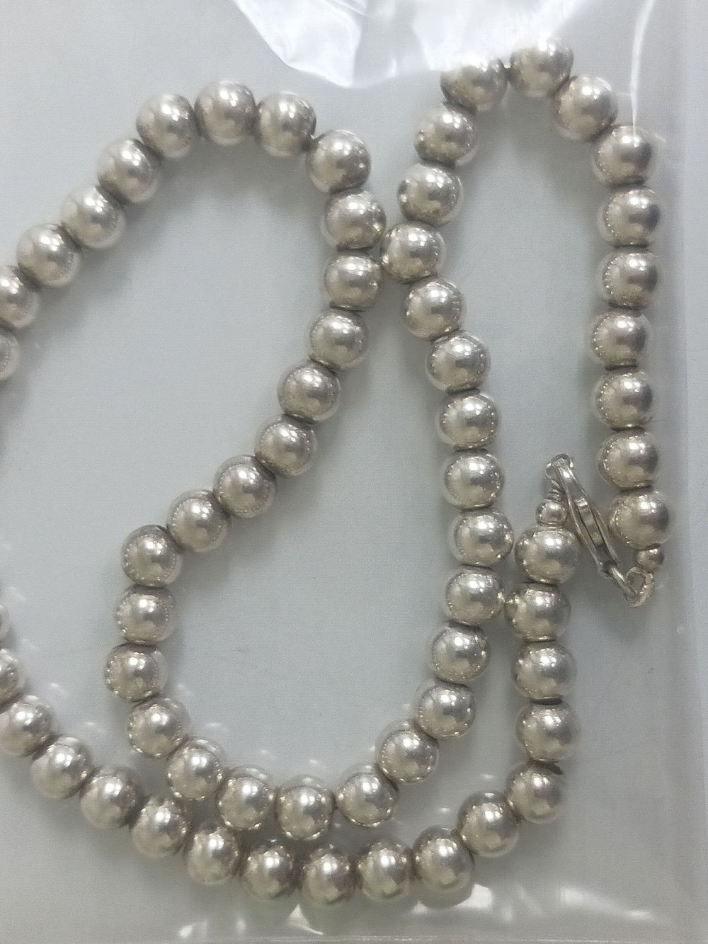 Vintage 22" "Navajo Pearls" Sterling Silver 8mm Beaded Necklace.